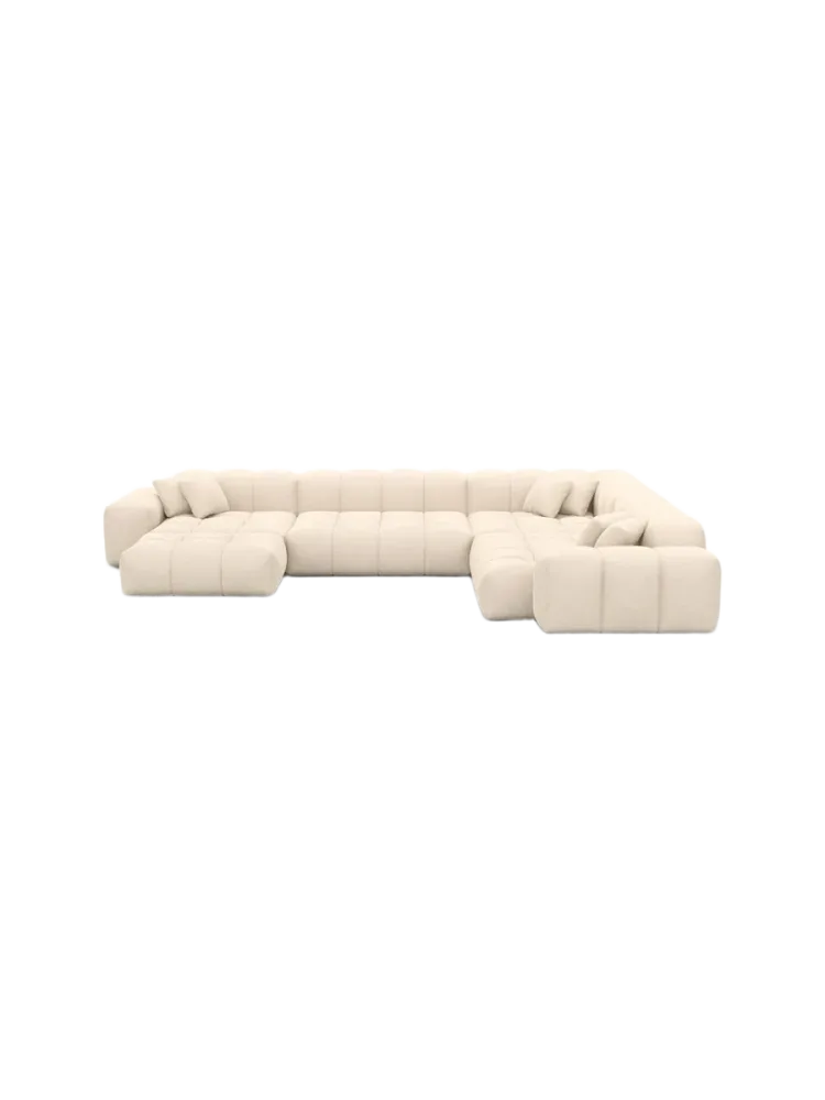 7-Sitzer Design Panorama-Sofa „Kiano XXL“ mit Strukturstoff-Bezug Strukturstoff Cream BLOOMINGLOFT Collection