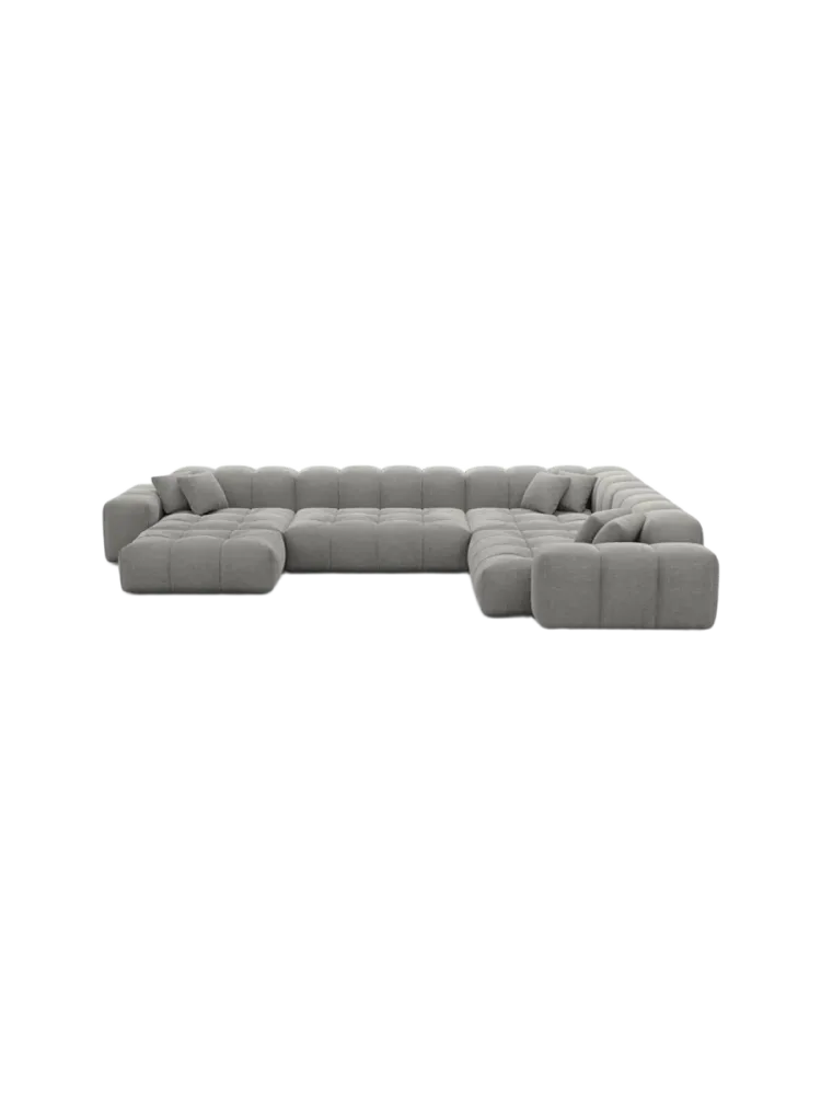7-Sitzer Design Panorama-Sofa „Kiano XXL“ mit Strukturstoff-Bezug Strukturstoff Grau BLOOMINGLOFT Collection