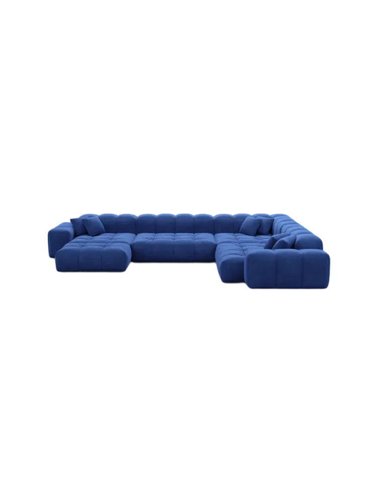 7-Sitzer Design Panorama-Sofa „Kiano XXL“ mit Samtbezug Samtbezug Königsblau BLOOMINGLOFT Collection
