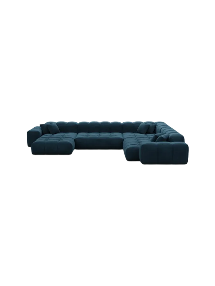 7-Sitzer Design Panorama-Sofa „Kiano XXL“ mit Samtbezug Samtbezug Petrol dunkel BLOOMINGLOFT Collection