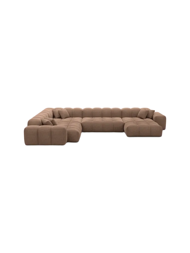 7-Sitzer Design Panorama-Sofa „Kiano XXL“ mit Strukturstoff-Bezug Strukturstoff Braun BLOOMINGLOFT Collection
