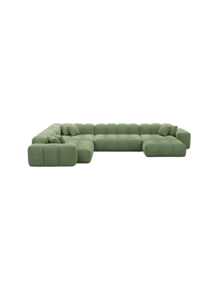 7-Sitzer Design Panorama-Sofa „Kiano XXL“ mit Strukturstoff-Bezug Strukturstoff Grün BLOOMINGLOFT Collection