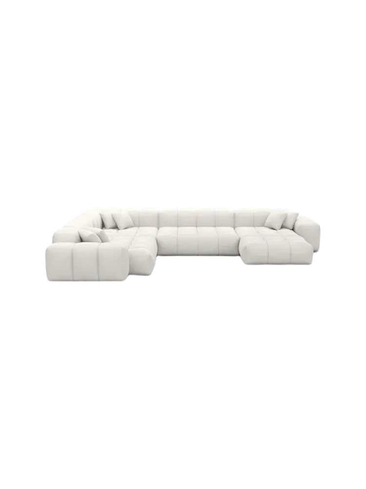 7-Sitzer Design Panorama-Sofa „Kiano XXL“ mit Strukturstoff-Bezug Strukturstoff Weiss BLOOMINGLOFT Collection