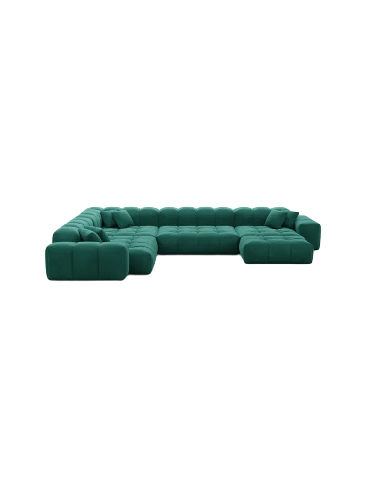 7-Sitzer Design Panorama-Sofa „Kiano XXL“ mit Samtbezug Samtbezug Grün BLOOMINGLOFT Collection