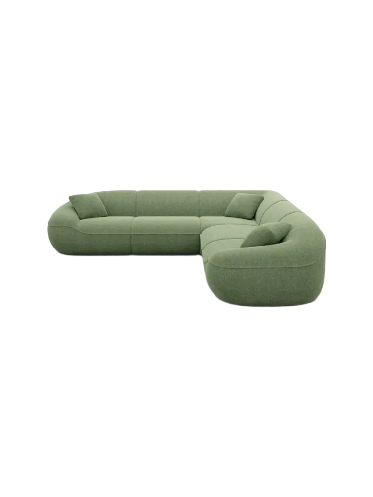 5-Sitzer Design Ecksofa „Kitana“ mit Strukturstoff-Bezug Strukturstoff Grün BLOOMINGLOFT Collection