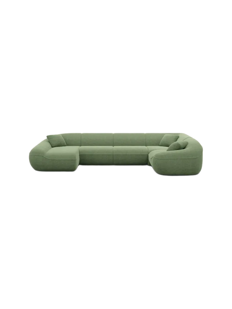 6-Sitzer Design Panorama-Sofa „Kitana XL“ mit Strukturstoff-Bezug Strukturstoff Grün BLOOMINGLOFT Collection