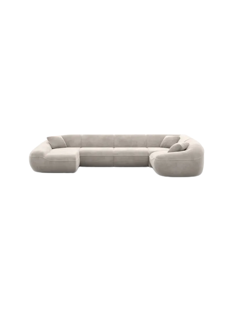 6-Sitzer Design Panorama-Sofa „Kitana XL“ mit Samtbezug Samtbezug Sand BLOOMINGLOFT Collection