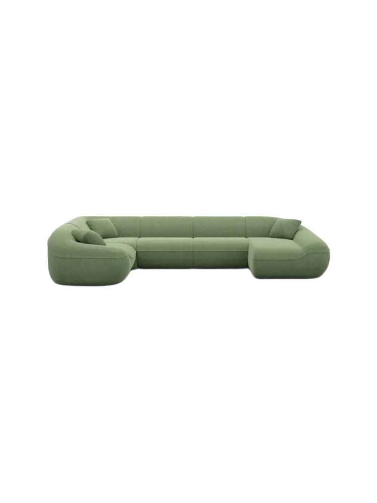 6-Sitzer Design Panorama-Sofa „Kitana XL“ mit Strukturstoff-Bezug Strukturstoff Grün BLOOMINGLOFT Collection