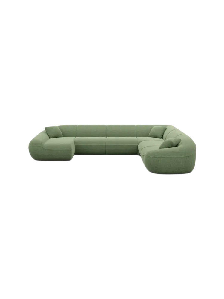 7-Sitzer Design Panorama-Sofa „Kitana XXL“ mit Strukturstoff-Bezug Strukturstoff Grün BLOOMINGLOFT Collection