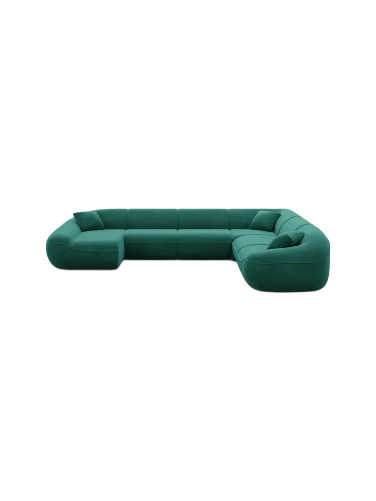 7-Sitzer Design Panorama-Sofa „Kitana XXL“ mit Samtbezug Samtbezug Grün BLOOMINGLOFT Collection