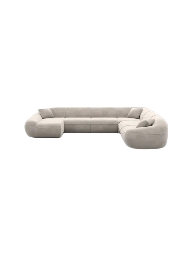 7-Sitzer Design Panorama-Sofa „Kitana XXL“ mit Samtbezug Samtbezug Sand BLOOMINGLOFT Collection