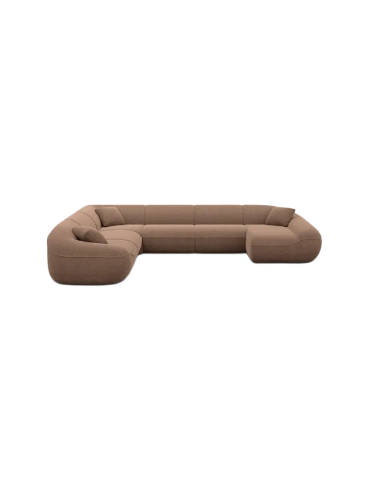7-Sitzer Design Panorama-Sofa „Kitana XXL“ mit Strukturstoff-Bezug Strukturstoff Braun BLOOMINGLOFT Collection