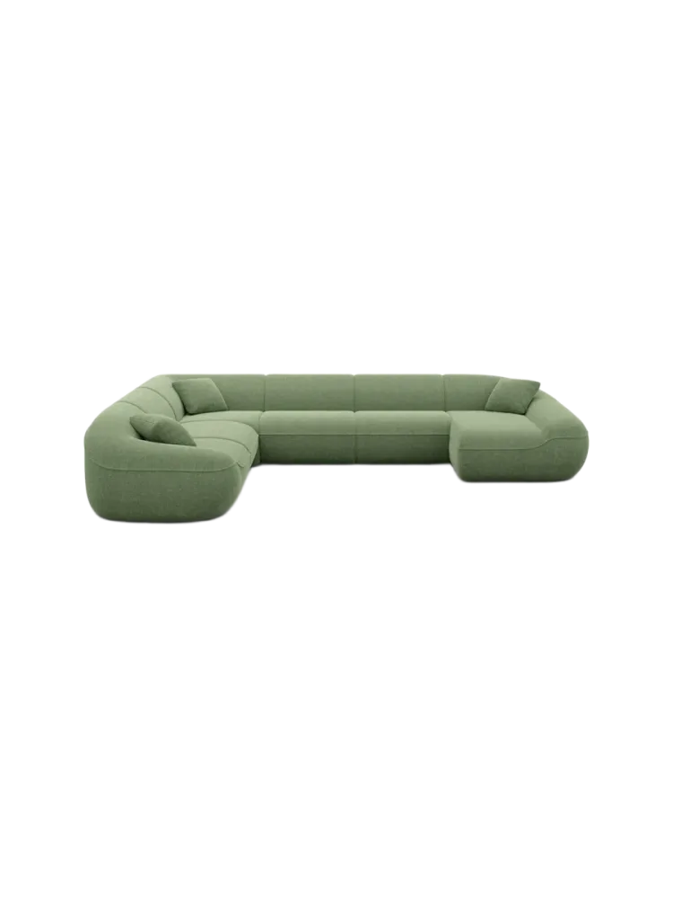 7-Sitzer Design Panorama-Sofa „Kitana XXL“ mit Strukturstoff-Bezug Strukturstoff Grün BLOOMINGLOFT Collection