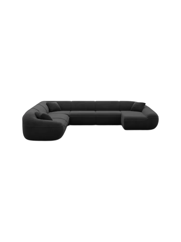 7-Sitzer Design Panorama-Sofa „Kitana XXL“ mit Samtbezug Samtbezug Schwarz BLOOMINGLOFT Collection
