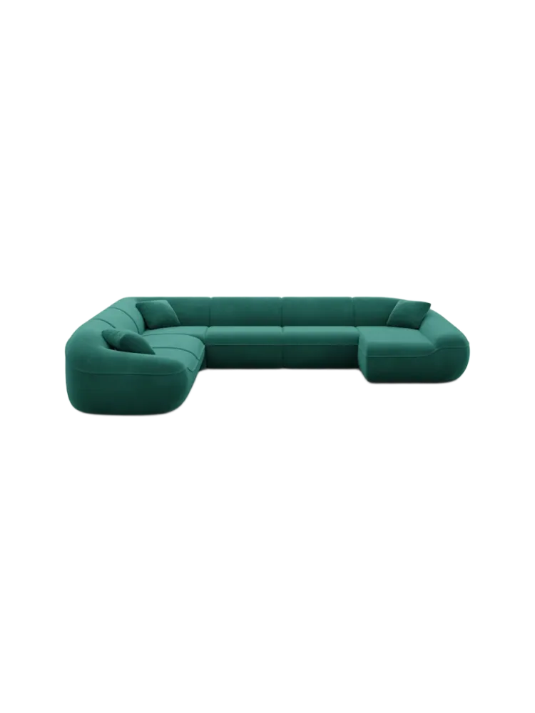 7-Sitzer Design Panorama-Sofa „Kitana XXL“ mit Samtbezug Samtbezug Grün BLOOMINGLOFT Collection