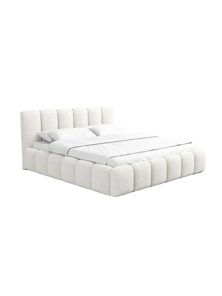 Design Polsterbett „Lava“ mit Ablagefach, Bouclé Weiss BLOOMINGLOFT Collection