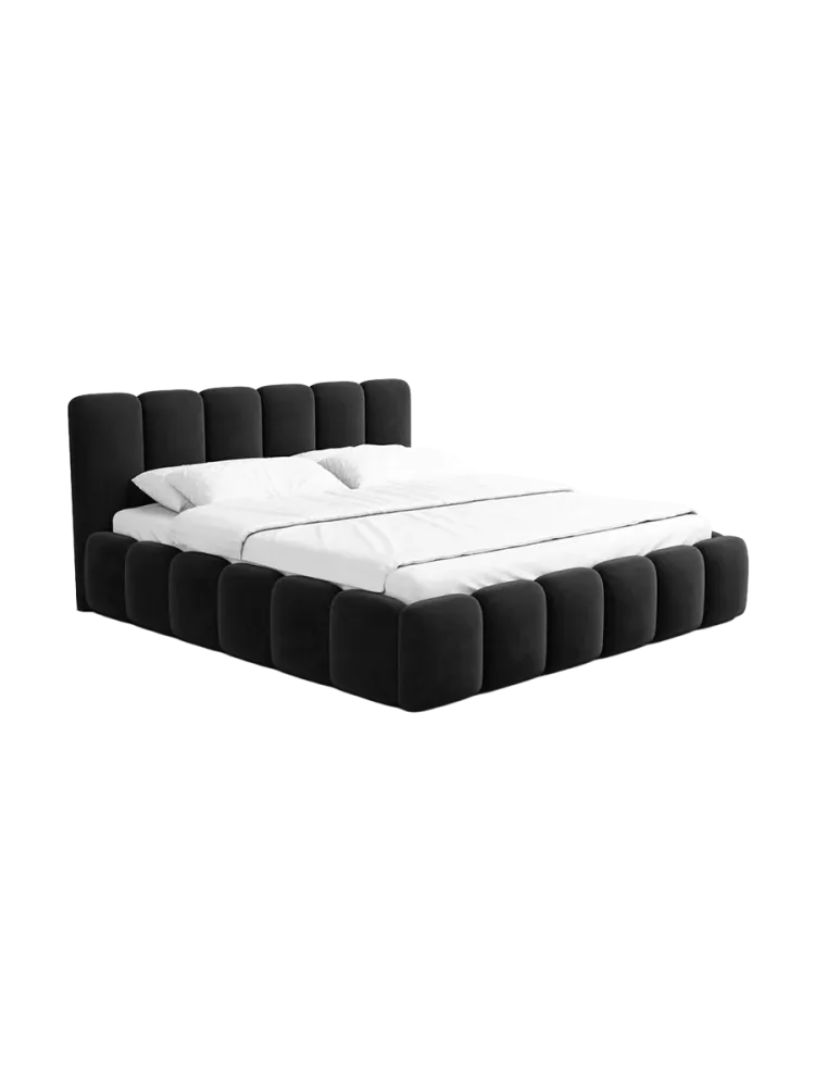 Design Polsterbett „Lava“ mit Ablagefach, Samt Schwarz BLOOMINGLOFT Collection