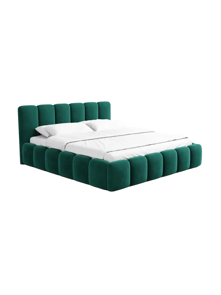 Design Polsterbett „Lava“ mit Ablagefach, Samt Grün BLOOMINGLOFT Collection