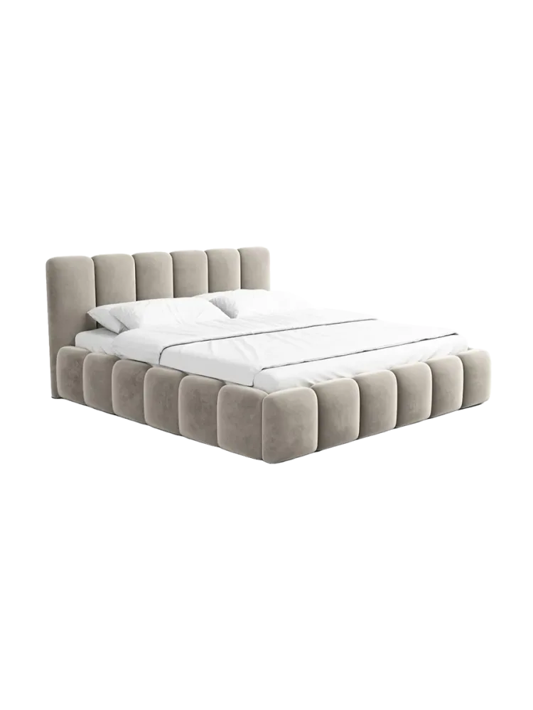 Design Polsterbett „Lava“ mit Ablagefach, Samt Beige dunkel BLOOMINGLOFT Collection