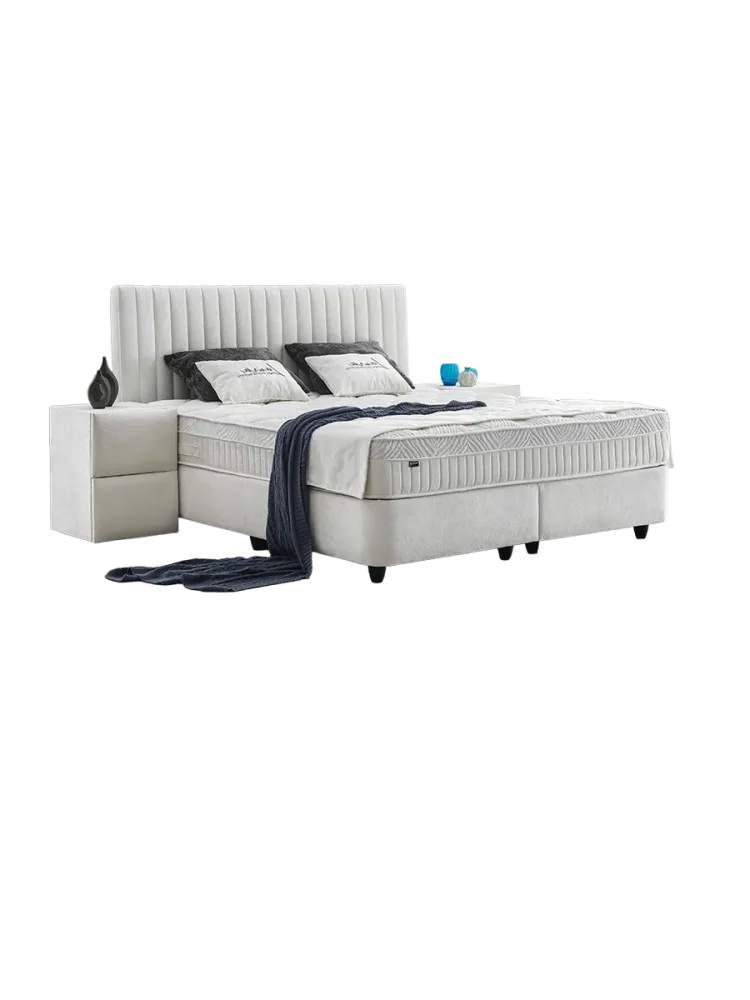 Premium Boxspringbett „Laura“ inkl. Matratze & Topper Weiss / Hellbeige  180 x 200 cm BEDS SUPPLY