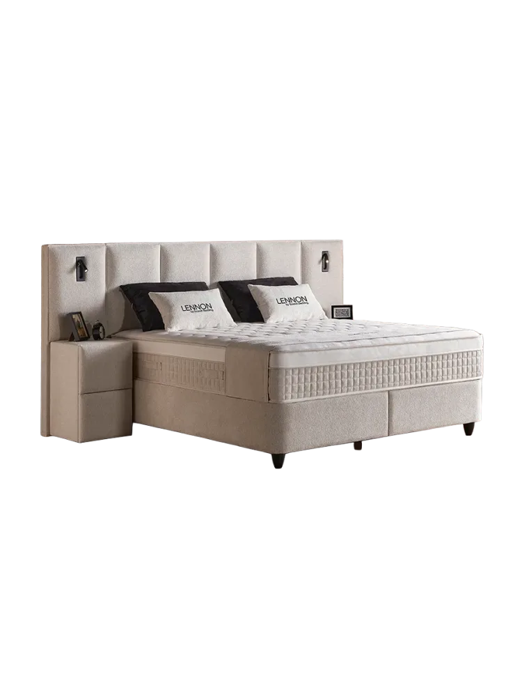 Design Boxspringbett „Lennon“, verschiedene Grössen Beige hell SCANDIBEDDING