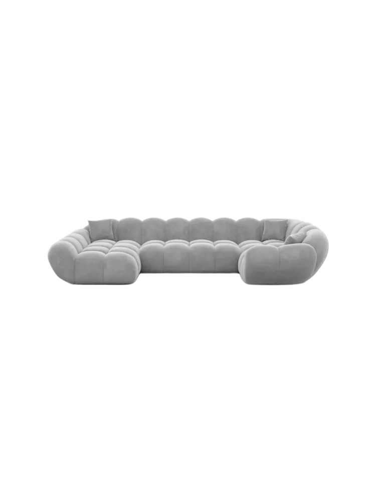 6-Sitzer Design Panorama-Sofa „Levante XL“ mit Samtbezug Samtbezug Hellgrau BLOOMINGLOFT Collection
