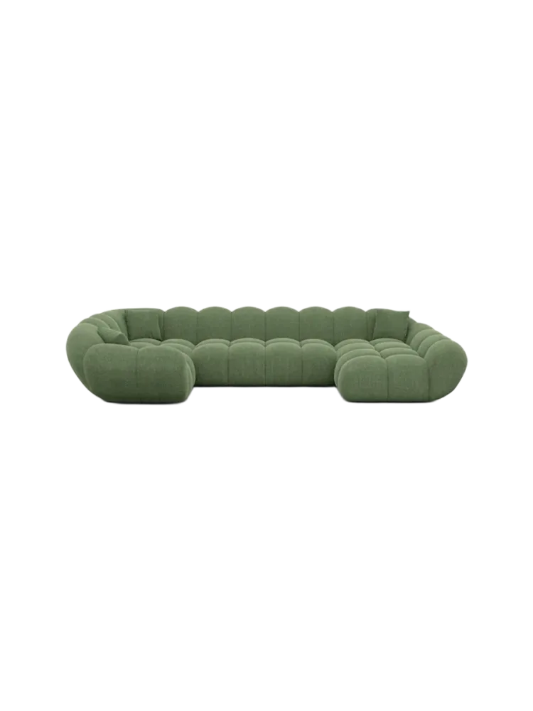 6-Sitzer Design Panorama-Sofa „Levante XL“ mit Strukturstoff-Bezug Strukturstoff Grün BLOOMINGLOFT Collection