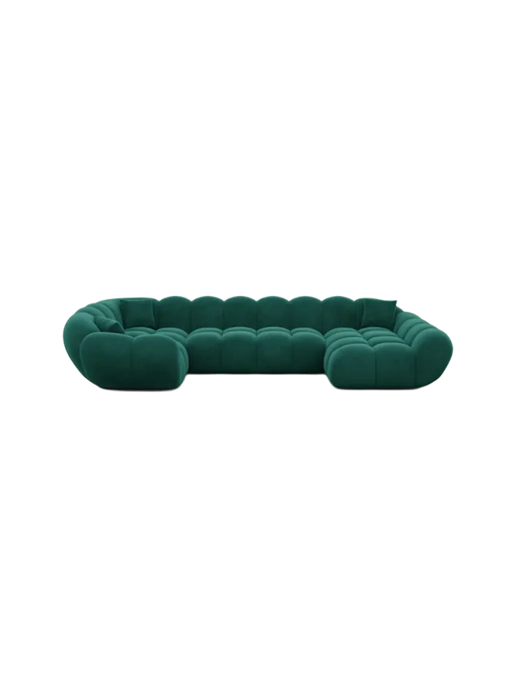 6-Sitzer Design Panorama-Sofa „Levante XL“ mit Samtbezug Samtbezug Grün BLOOMINGLOFT Collection