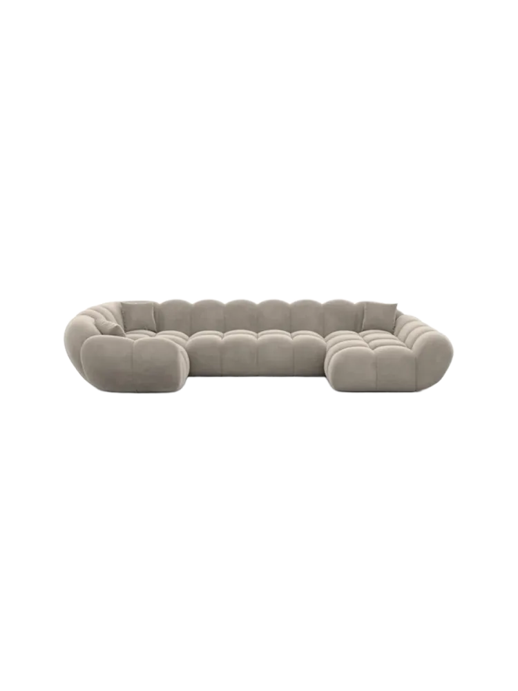 6-Sitzer Design Panorama-Sofa „Levante XL“ mit Samtbezug Samtbezug Beige dunkel BLOOMINGLOFT Collection