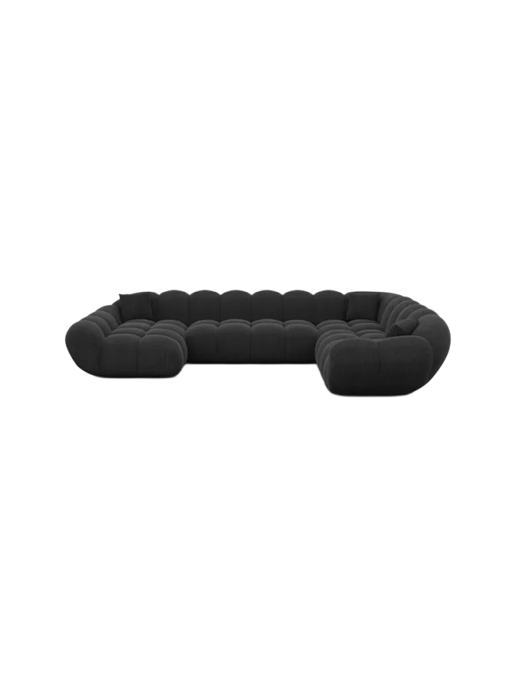 7-Sitzer Design Panorama-Sofa „Levante XXL“ mit Strukturstoff-Bezug Strukturstoff Schwarz BLOOMINGLOFT Collection