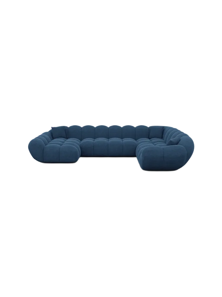 7-Sitzer Design Panorama-Sofa „Levante XXL“ mit Strukturstoff-Bezug Strukturstoff Dunkelblau BLOOMINGLOFT Collection