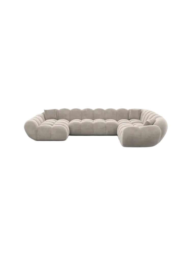 7-Sitzer Design Panorama-Sofa „Levante XXL“ mit Samtbezug Samtbezug Sand BLOOMINGLOFT Collection