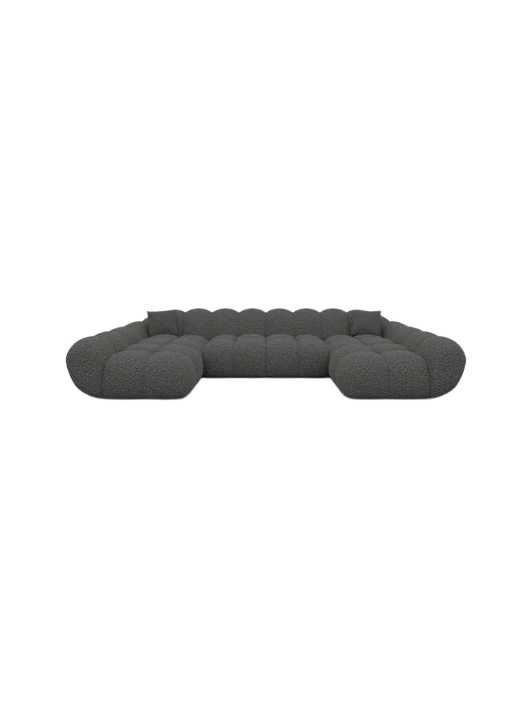6-Sitzer Design Panorama-Sofa „Levante Studio“ mit Bouclé-Bezug Bouclé Graphit BLOOMINGLOFT Collection