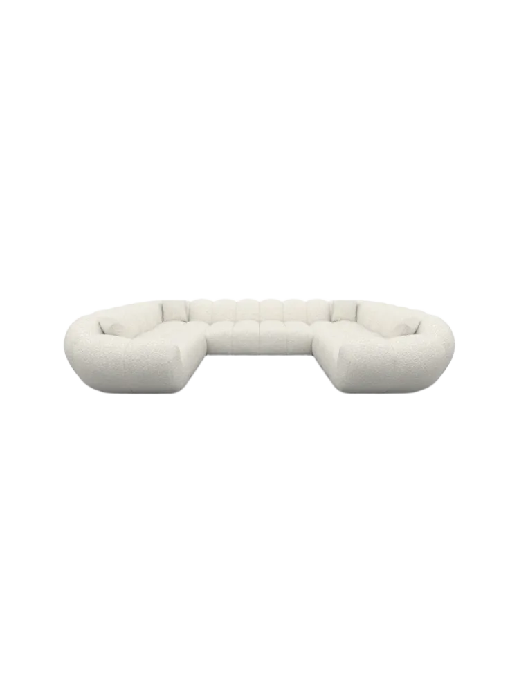 7-Sitzer Design Panorama-Sofa „Levante Panorama“ mit Bouclé-Bezug Bouclé White BLOOMINGLOFT Collection