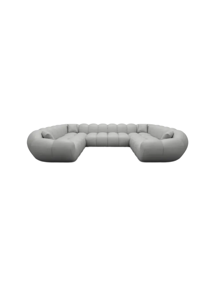 7-Sitzer Design Echtleder Panorama-Sofa „Levante Panorama“ Echtleder Light Grey BLOOMINGLOFT Collection