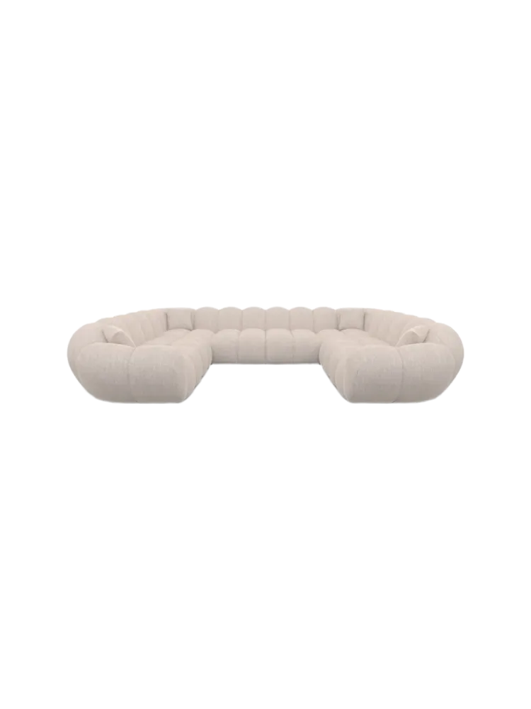 7-Sitzer Design Panorama-Sofa „Levante Panorama“ mit Strukturstoff-Bezug Strukturstoff Beige BLOOMINGLOFT Collection