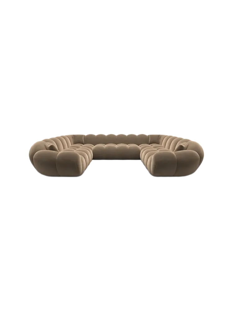 7-Sitzer Design Panorama-Sofa „Levante Panorama“ mit Samtbezug Samtbezug Braun BLOOMINGLOFT Collection