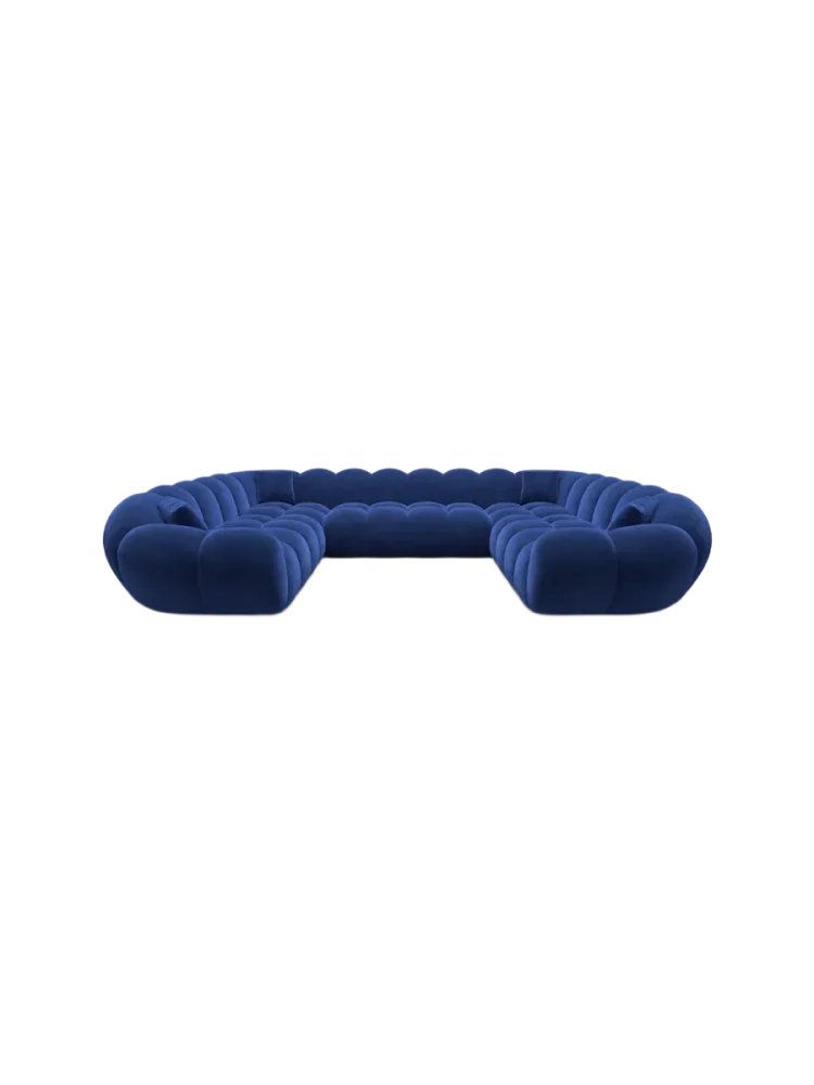 7-Sitzer Design Panorama-Sofa „Levante Panorama“ mit Samtbezug Samtbezug Königsblau BLOOMINGLOFT Collection