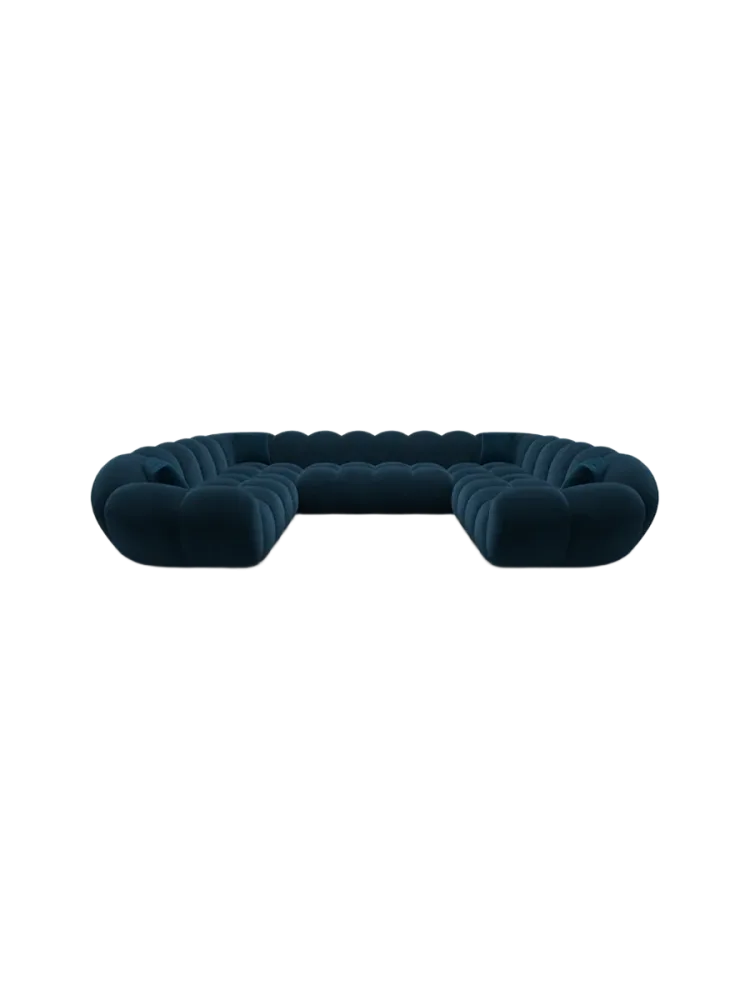 7-Sitzer Design Panorama-Sofa „Levante Panorama“ mit Samtbezug Samtbezug Petrol dunkel BLOOMINGLOFT Collection