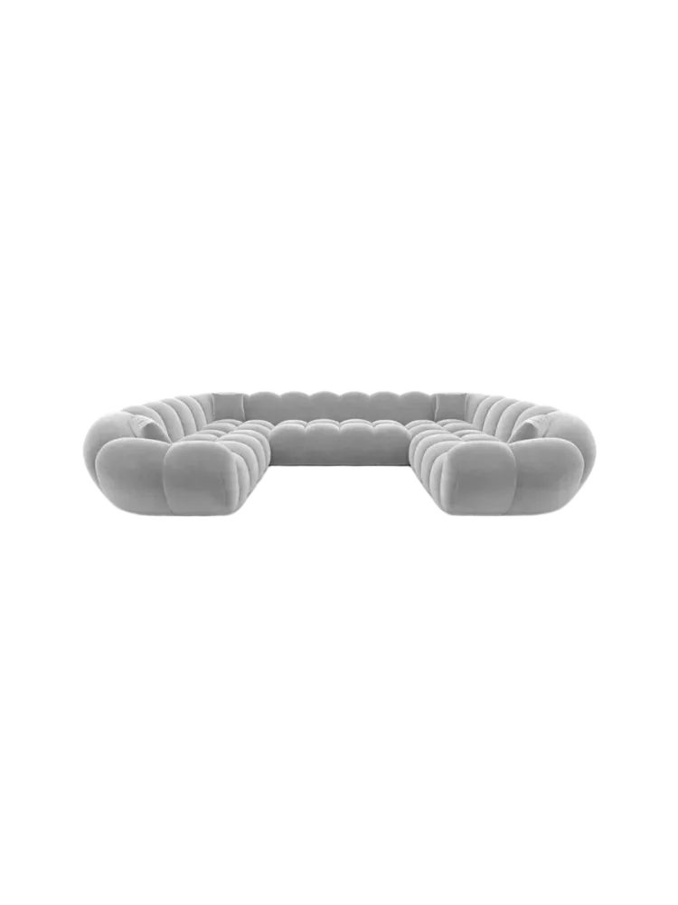 7-Sitzer Design Panorama-Sofa „Levante Panorama“ mit Samtbezug Samtbezug Hellgrau BLOOMINGLOFT Collection