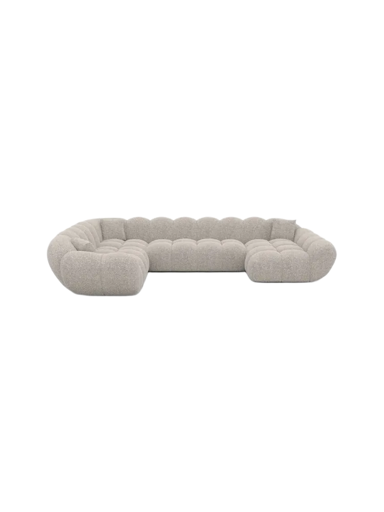 7-Sitzer Design Panorama-Sofa „Levante XXL“ mit Bouclé-Bezug Bouclé Toffee BLOOMINGLOFT Collection