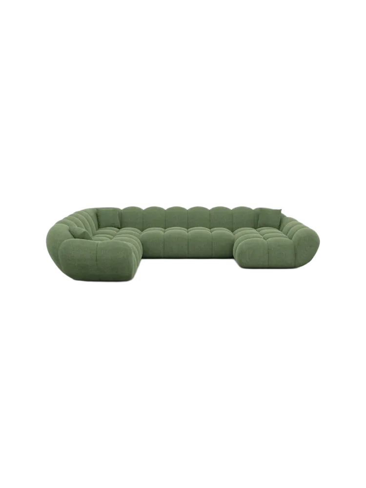 7-Sitzer Design Panorama-Sofa „Levante XXL“ mit Strukturstoff-Bezug Strukturstoff Grün BLOOMINGLOFT Collection