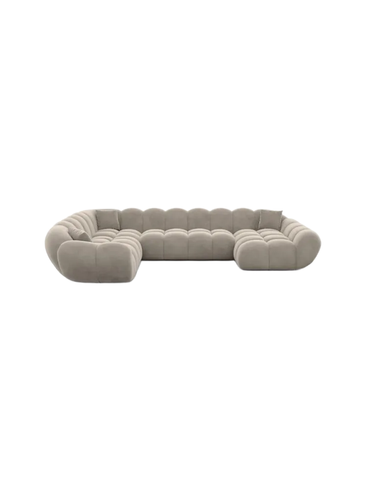 7-Sitzer Design Panorama-Sofa „Levante XXL“ mit Samtbezug Samtbezug Beige dunkel BLOOMINGLOFT Collection