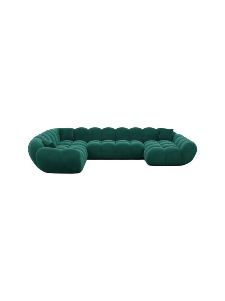7-Sitzer Design Panorama-Sofa „Levante XXL“ mit Samtbezug Samtbezug Grün BLOOMINGLOFT Collection