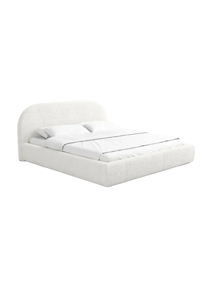 Design Polsterbett „Lamina“ mit Ablagefach, Bouclé Weiss BLOOMINGLOFT Collection