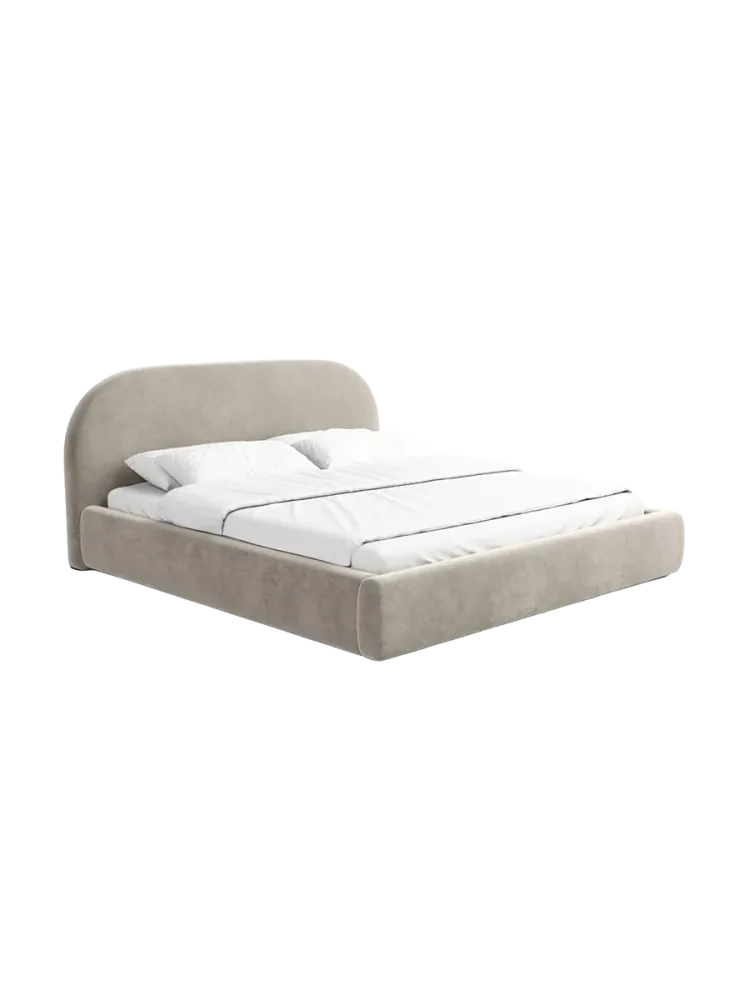 Design Polsterbett „Lamina“ mit Ablagefach, Samt Beige dunkel BLOOMINGLOFT Collection