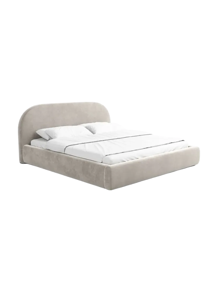 Design Polsterbett „Lamina“ mit Ablagefach, Samt Sand BLOOMINGLOFT Collection