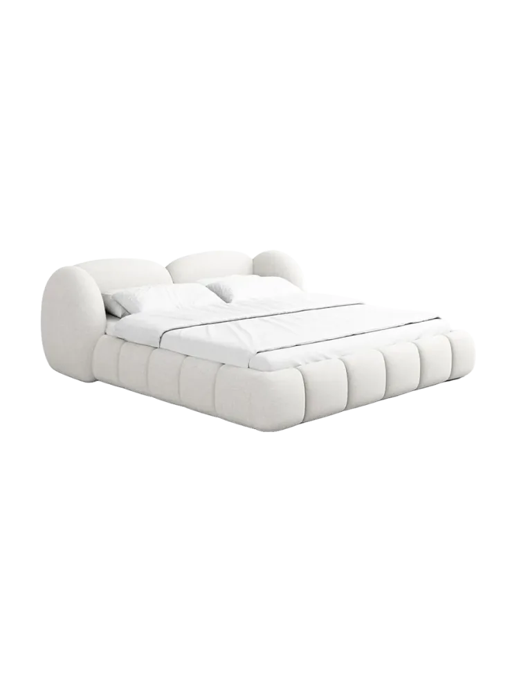 Design Polsterbett „Looma“ mit Ablagefach, Webstoff Weiss Strukturstoff Weiss BLOOMINGLOFT Collection