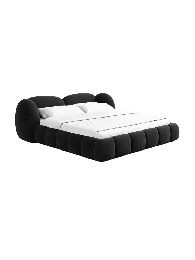 Design Polsterbett „Looma“ mit Ablagefach, Samt Schwarz BLOOMINGLOFT Collection