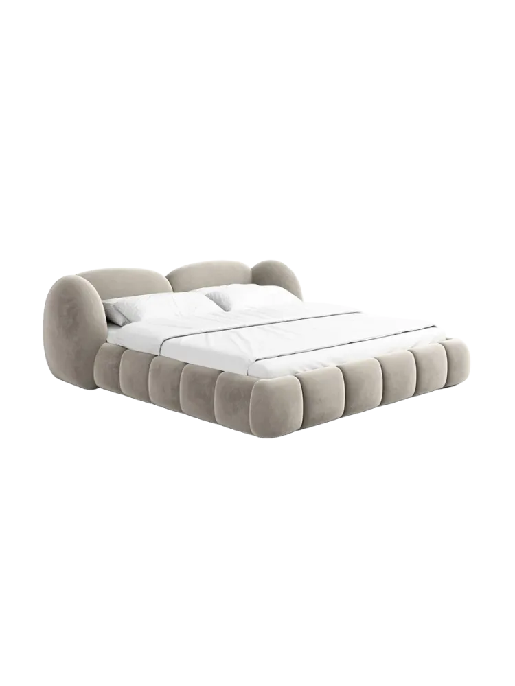 Design Polsterbett „Looma“ mit Ablagefach, Samt Beige dunkel BLOOMINGLOFT Collection